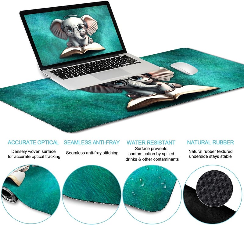 LIMKRIAN Desk Mat Pad, Large Gaming Mouse Pad with Wrist Rest Wrist Support, Ergonomic Mouse Pad Keyboard Mat Wrist Rest, Cup Coaster, Home Office Desk Accessories Decor Supplies, Cute Elephant - Image 5